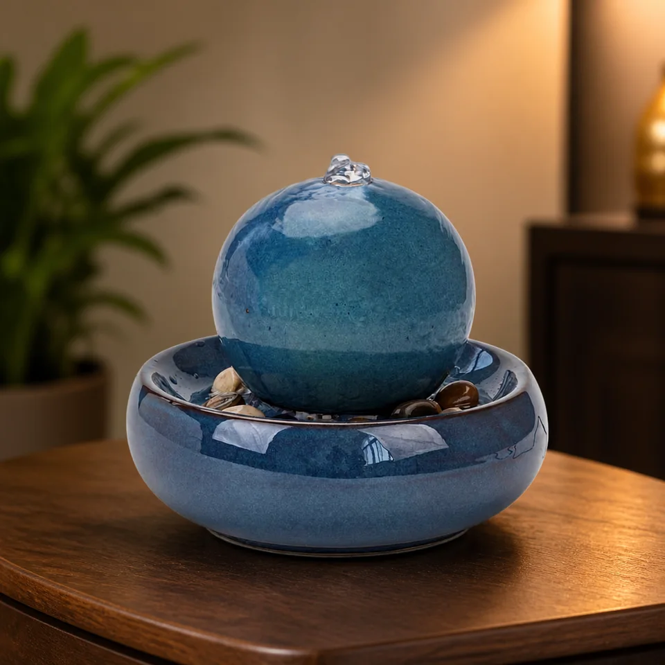Blue Orb Ceramic Fountain water fountain, model LR20074
